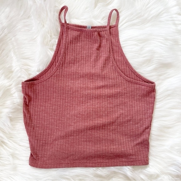 ✨ Charlotte Russe Ribbed Mauve Pink Rose Crop Halter Tank Top Size S - Picture 6 of 9